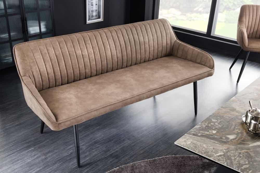 Design Sitzbank TURIN 160cm taupe schwarz Metallbeine mit Armlehne