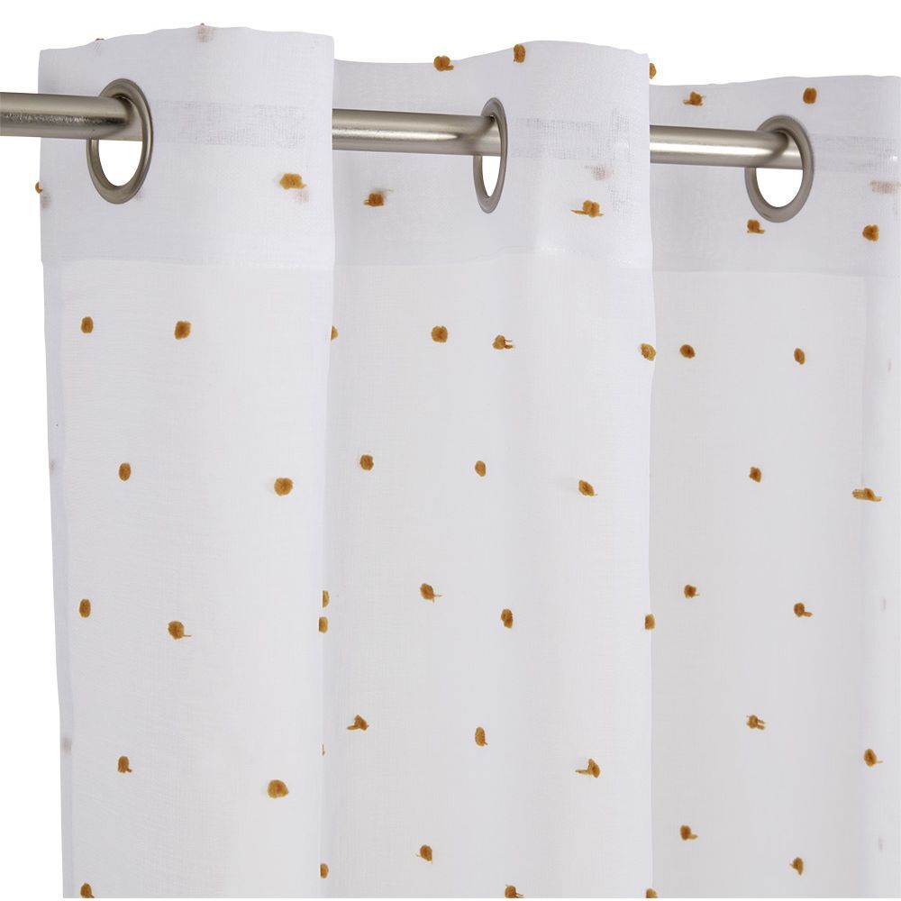 Voilage blanc avec pompons jaunes 100% polyester 140x240cm