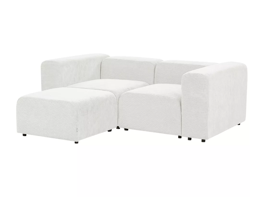 Canapé 2 places modulable avec ottoman en velours côtelé blanc FALSTERBO