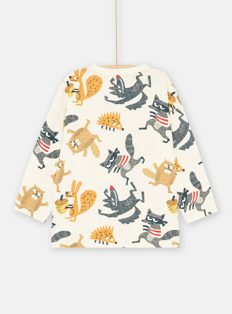 T-shirt blanc crème et marron à imprimé animalier