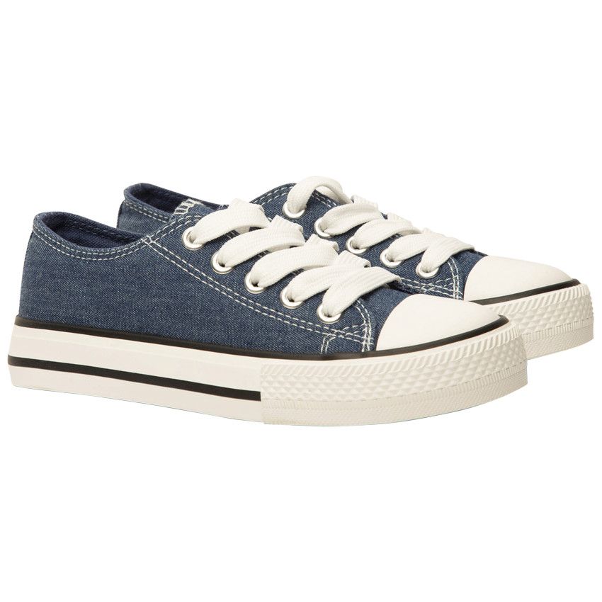 Baskets basses en toile avec lacets mixtes - Bleu
