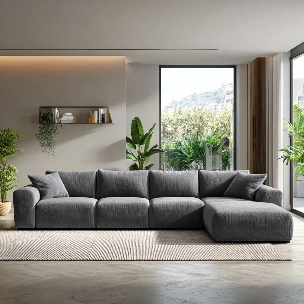 Ecksofa Stoff 300x90x85 cm – Dunkelgrau – Modernes Design