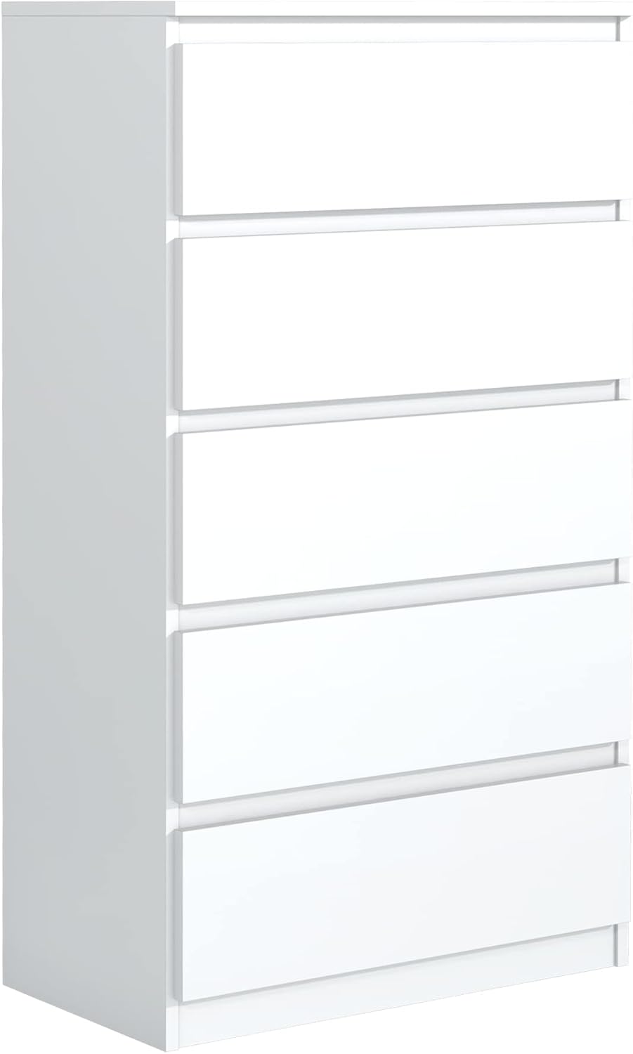 meble masztalerz Kommode Weiss Matt mit 5 Schubladen 70 cm, Sideboard Wohnzimmer, Kommode Schlafzimmer H: 124,5 cm, B: 70 cm, T: 39 cm Kommode mit Schubladen, Schubladenschrank