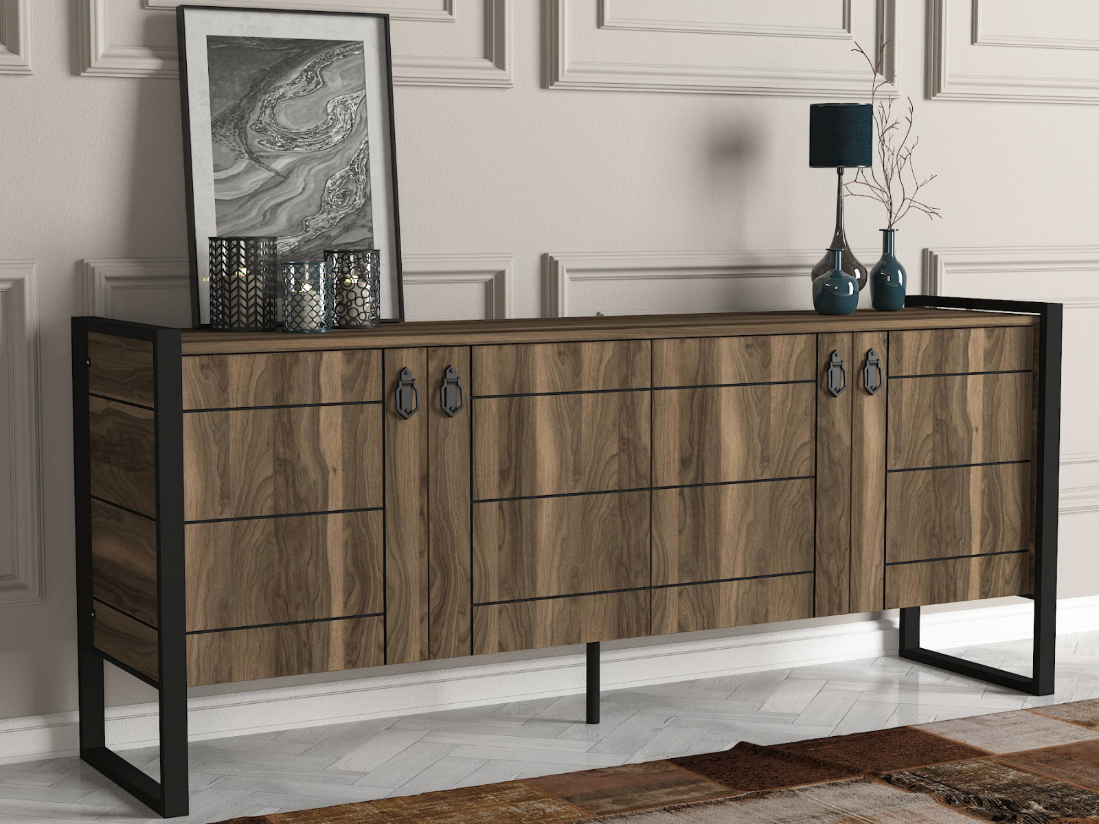 Sideboard - Walnuss - 4 Türen - 185 cm