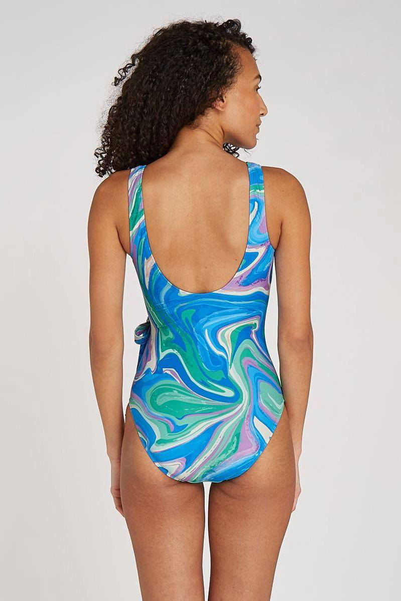 ten Cate Beach badpak met overslag blauw/groen/roze