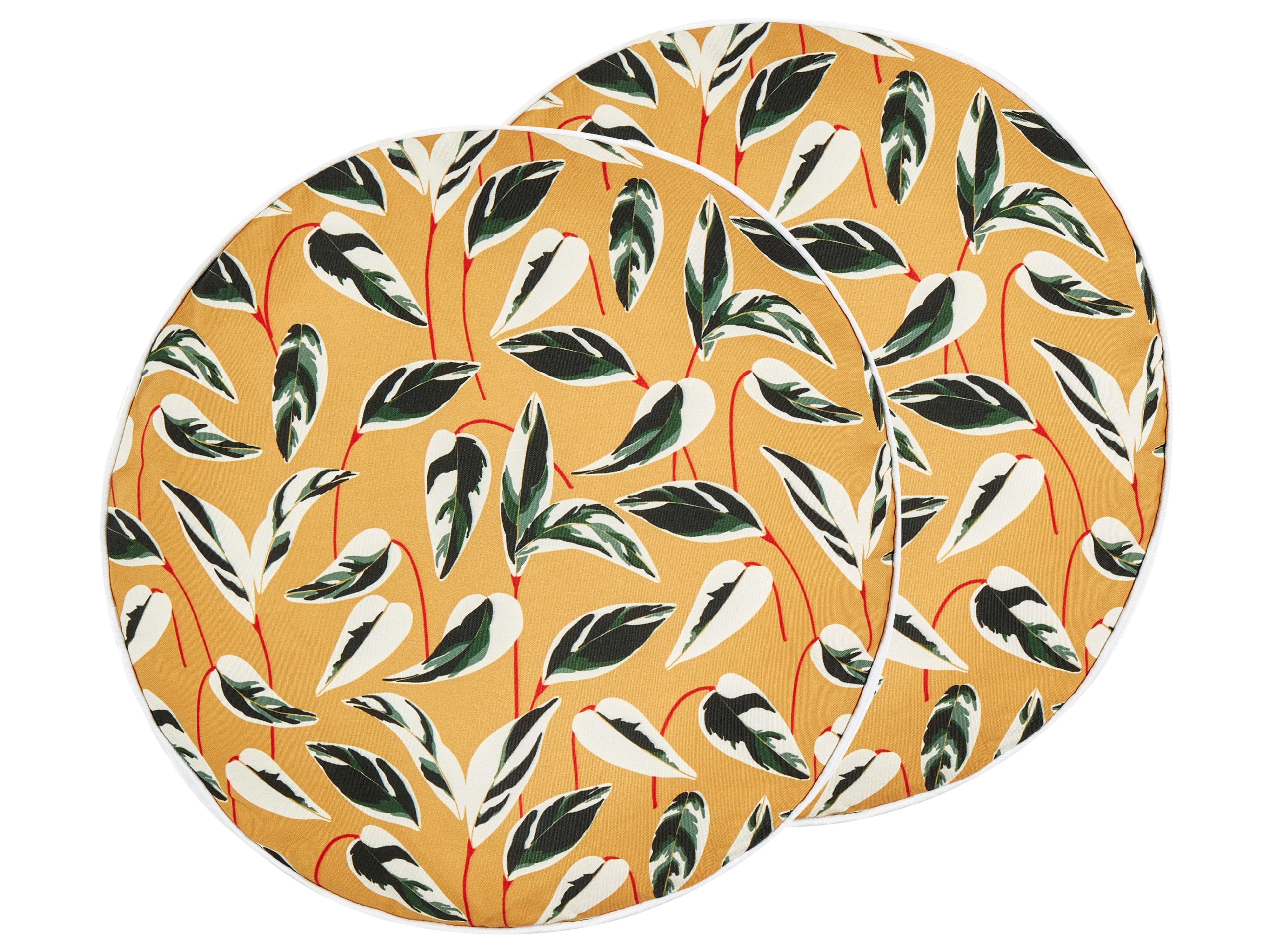 Set van 2 tuinkussens TAGGIA bladpatroon 40 x 40 cm Geel