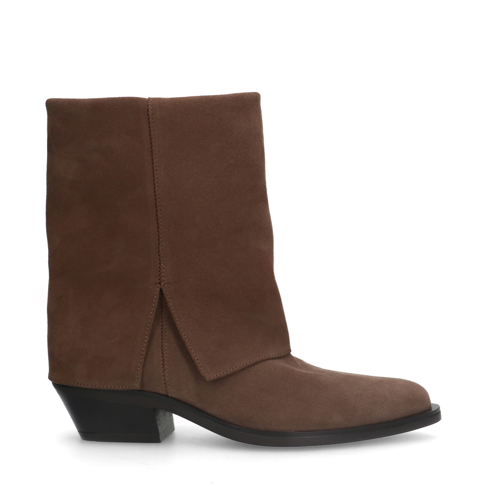 Taupe suède cowboy laarzen met flap