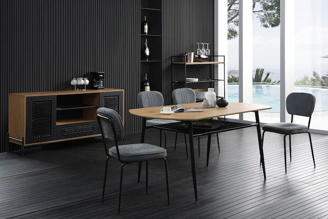 SalesFever Bücherregal »York Design-Regal für stilvolle Ordnung« Mattschwarze Polyrattan Ablageböden - Stil trifft Funktionalität