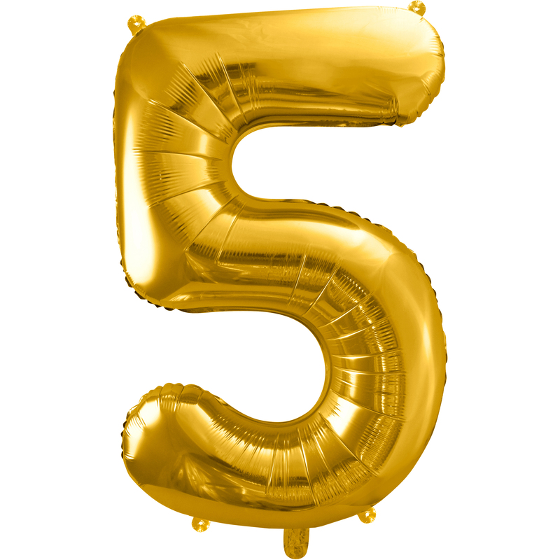 Partydeco Folienballon Zahl 5, gold