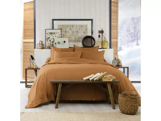 HEDDA - Taie d'Oreiller 63x63cm Flanelle de Coton Coloris Camel