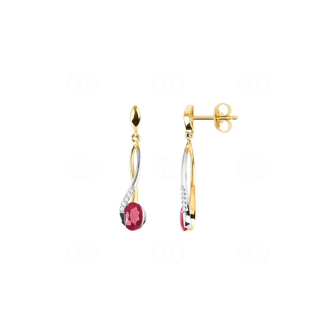 Ohrhänger 750/18 K Gelb- / Weissgold mit Diamanten 0.04 ct H/si & Rubinen