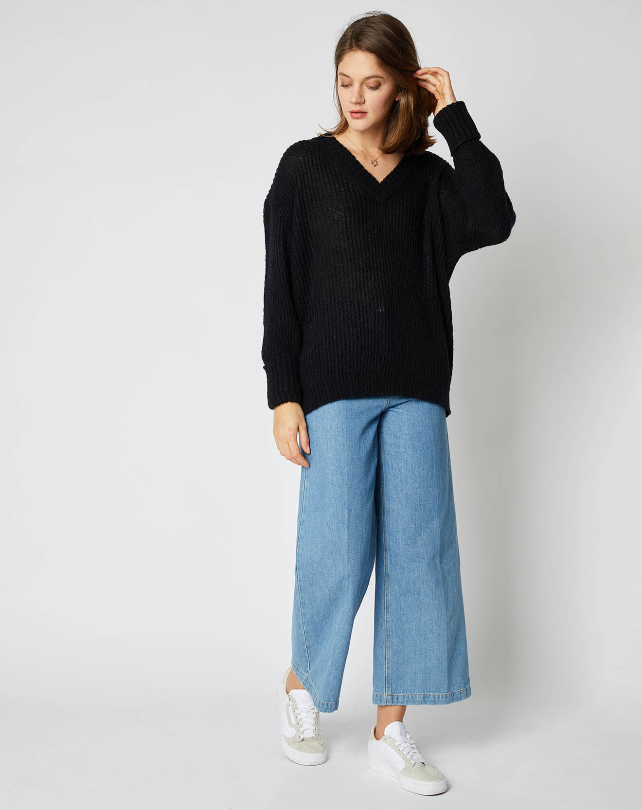 An'ge Pull en Maille mélangée Leena Col V noir