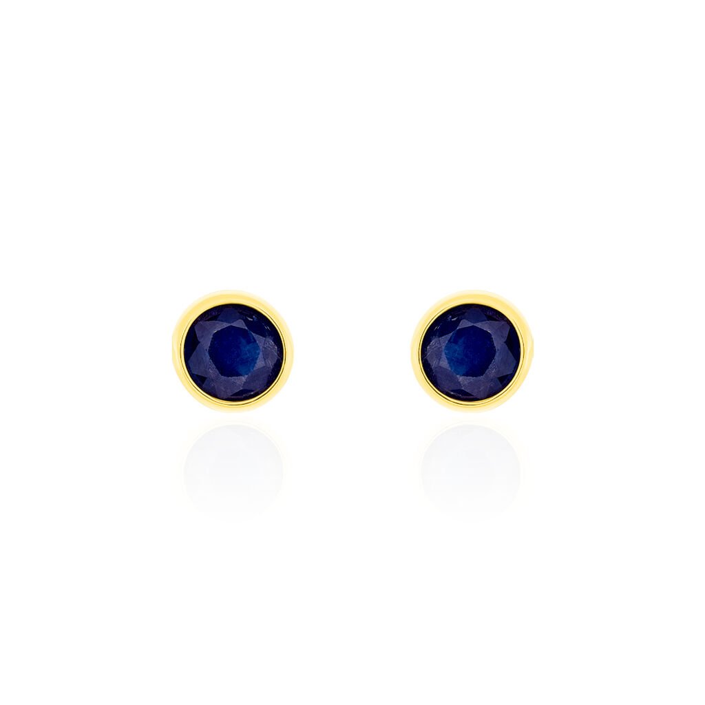 Boucles D'oreilles Puces Edy Serti Clos Or Jaune Saphir