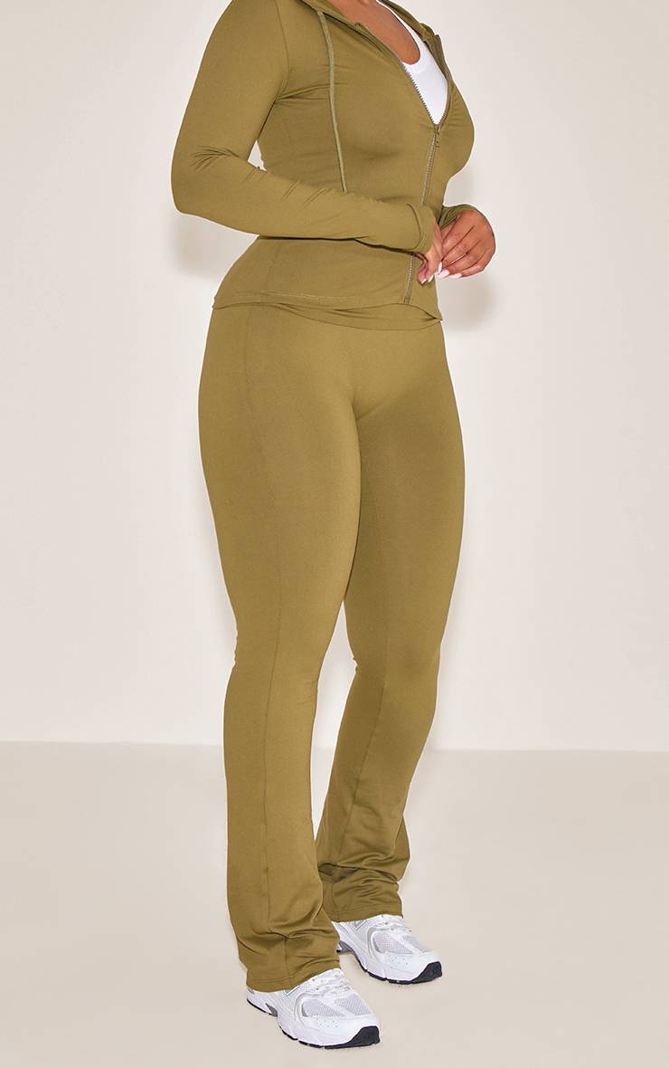 Vert Olive Pantalon Évasé Taille Haute Sculptante À Revers Shape