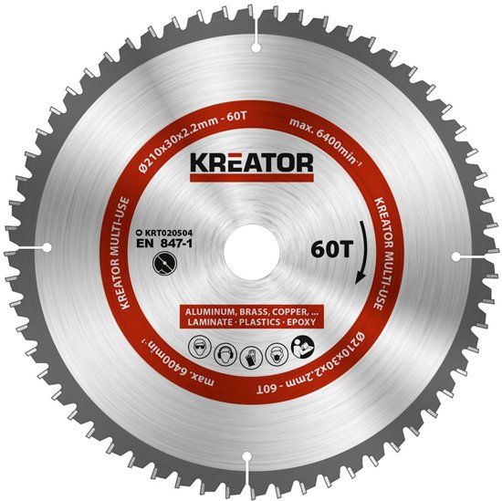 Kreator KRT020504 Cirkelzaagblad 210mm 60T -aluminium / plastics