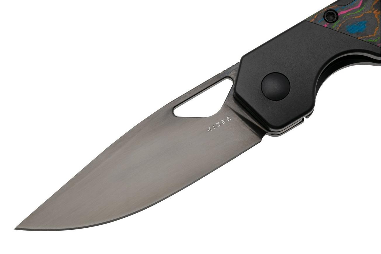 Kizer Mini Militaw Ki3634SA1 Frame Lock, Black M390, Black Titanium, 80's Camo Carbon Inlay, zakmes, Jonathan Styles design