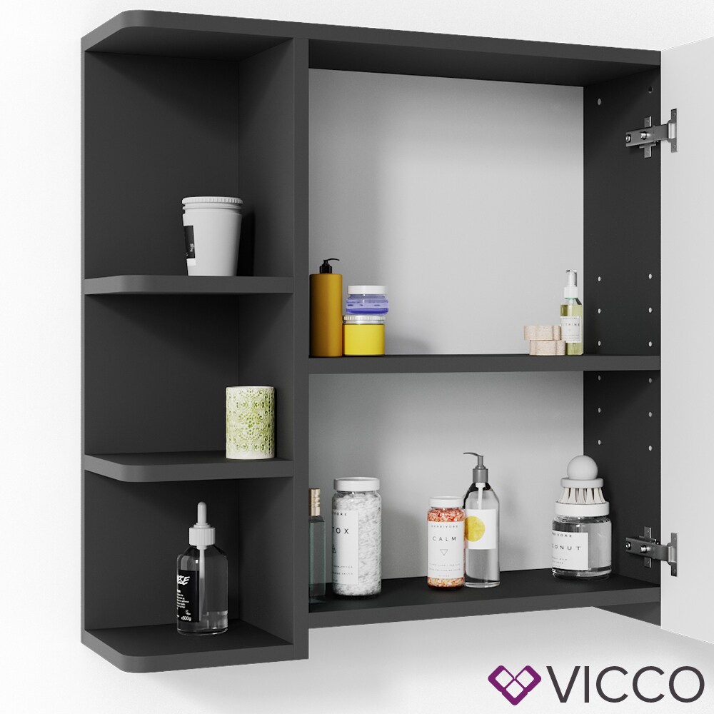 VICCO Spiegelschrank FYNN 80 x 64 cm Anthrazit - Badezimmerspiegel Spiegel Hängespiegel Badspiegel