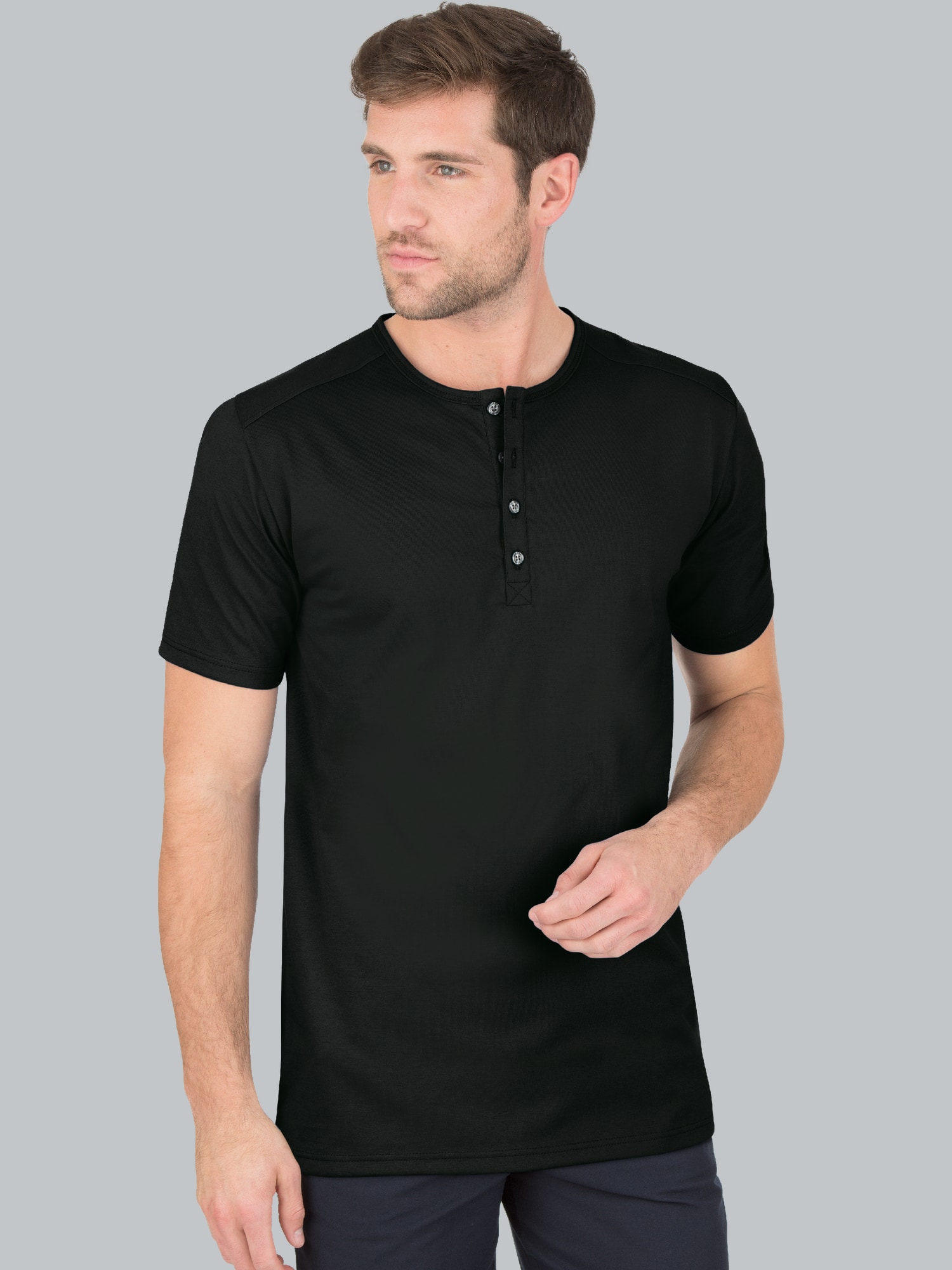 T-Shirt mit Knopfleiste DELUXE Baumwolle Schwarz
