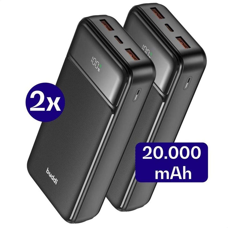 Buddi - Boost - Powerbank - Zwart - 20.000 mAh - Duo Pack - 22.5W