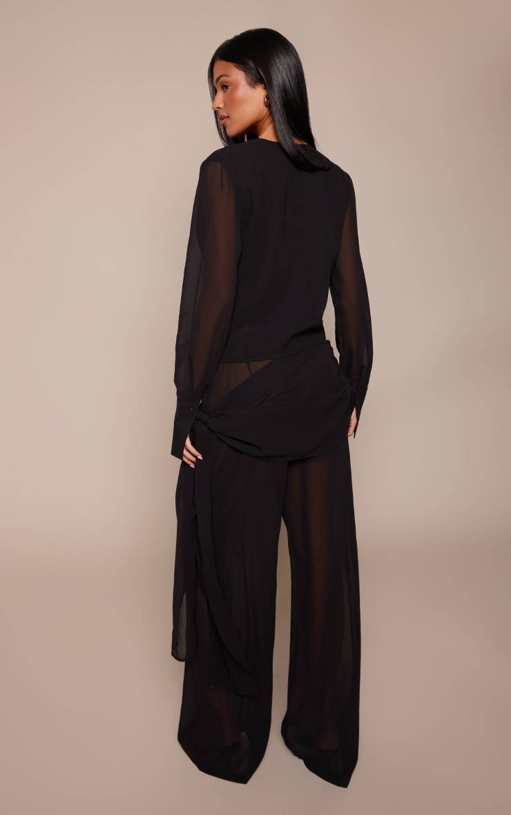 Noir Ensemble Coordonné Pantalon En Mousseline Froncé Avec Lien Tall