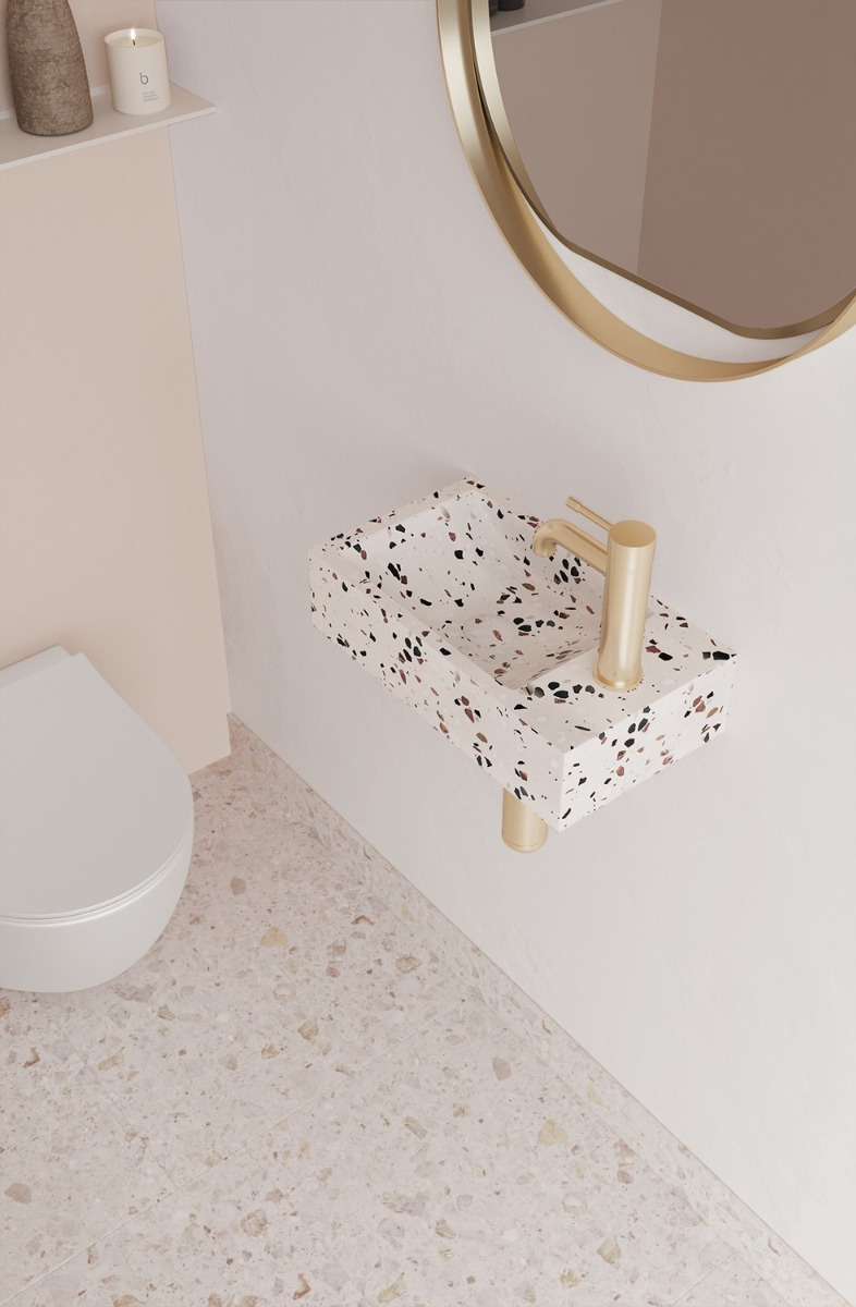Saniclear Terrazzo fontein met kraangat rechts 39x22x10cm