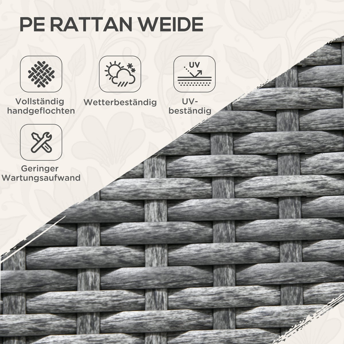 Outsunny Rattan Serveerwagen met Plank, Tuintrolley met Handgrepen, 79L x 52B x 82H cm, Staal, Grijs