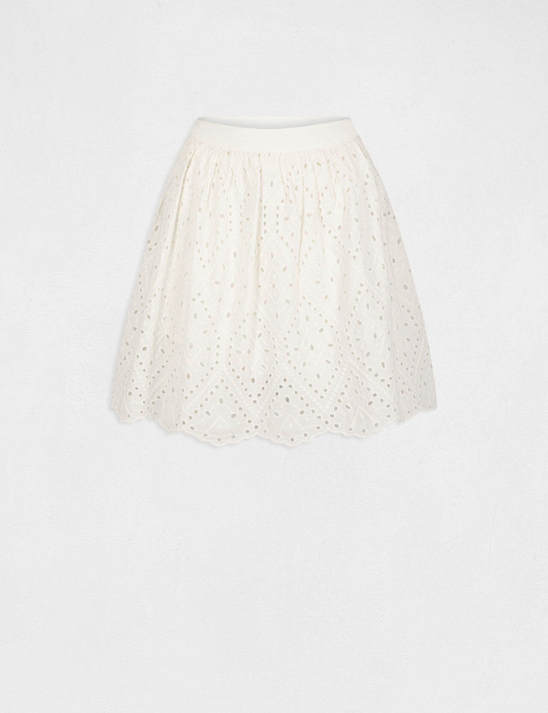 Jupe droite en broderie anglaise ecru femme - ecru