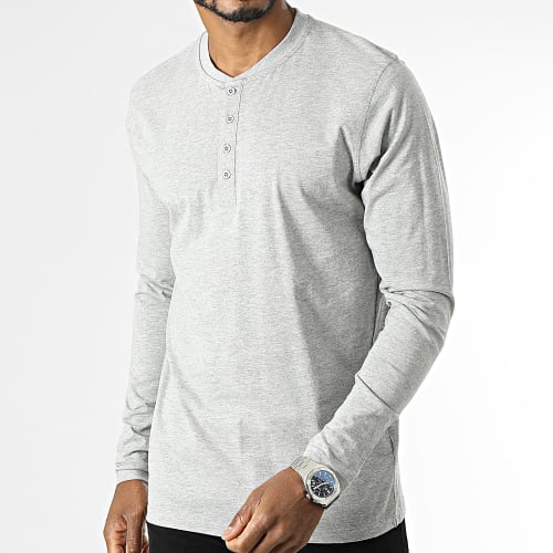 Tee Shirt A Manches Longues Basic Henley TB276 Gris Chiné
