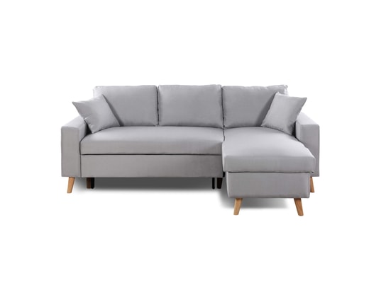 TERRE DE NUIT - Canapé convertible d'angle 3 places gris clair 140x190 - 2 p...