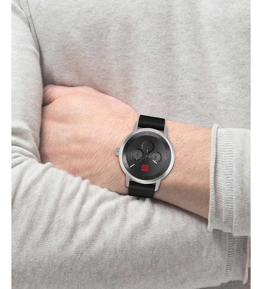Relógio analógico HUGO com pulseira de couro, preto