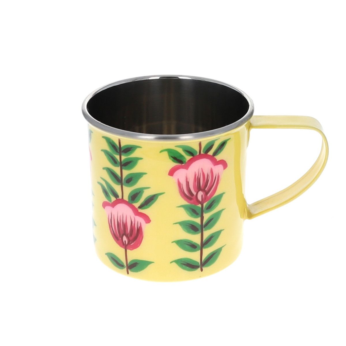 Mug métallique jaune à fleurs Pondie Chérie