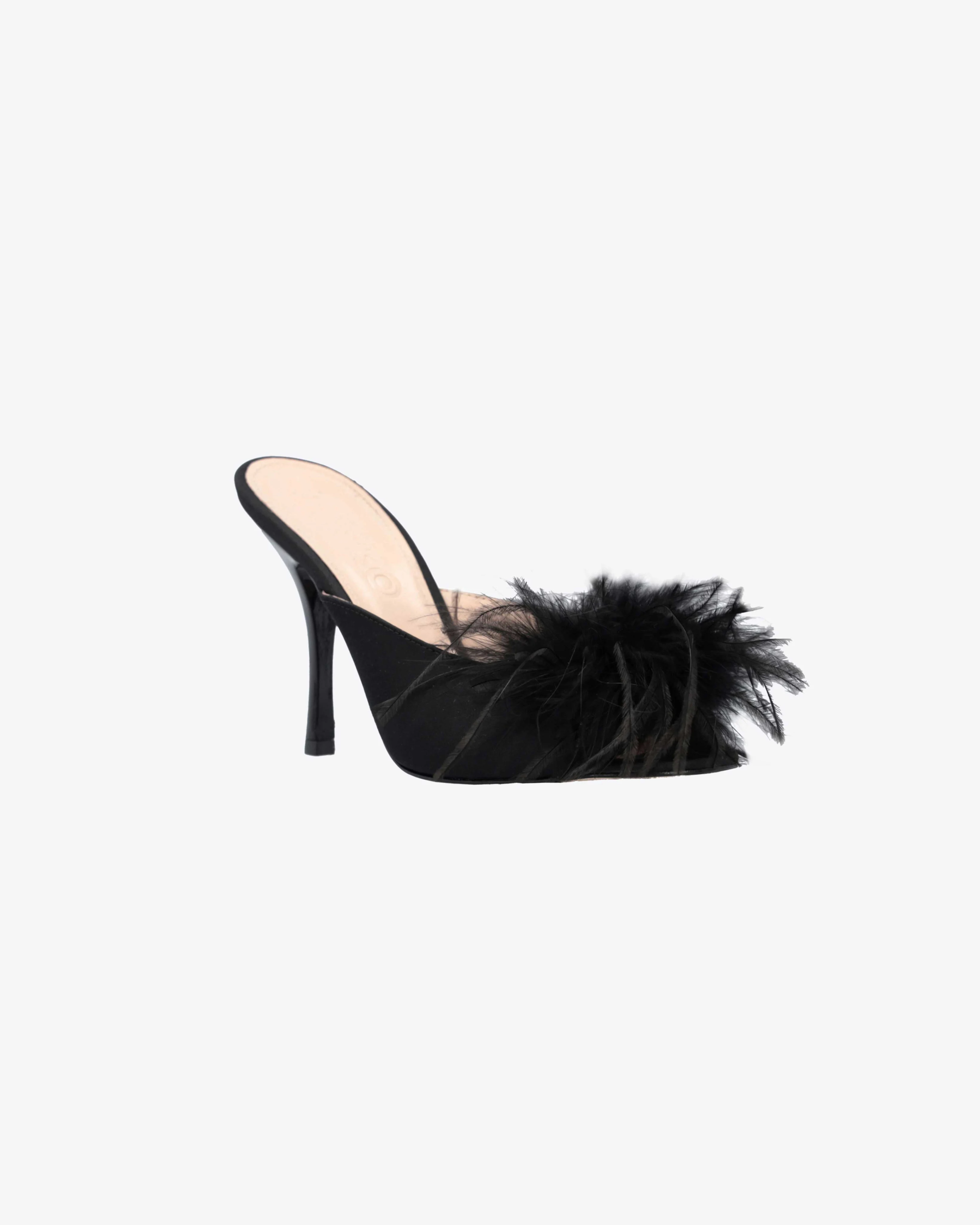 Mules à plumes | Noir
