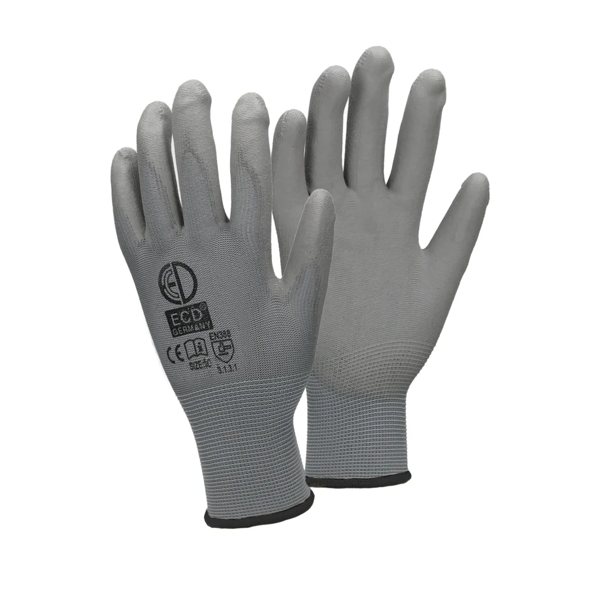 ECD Germany 36 Paires de Gants en PU - Taille 10-XL Gris