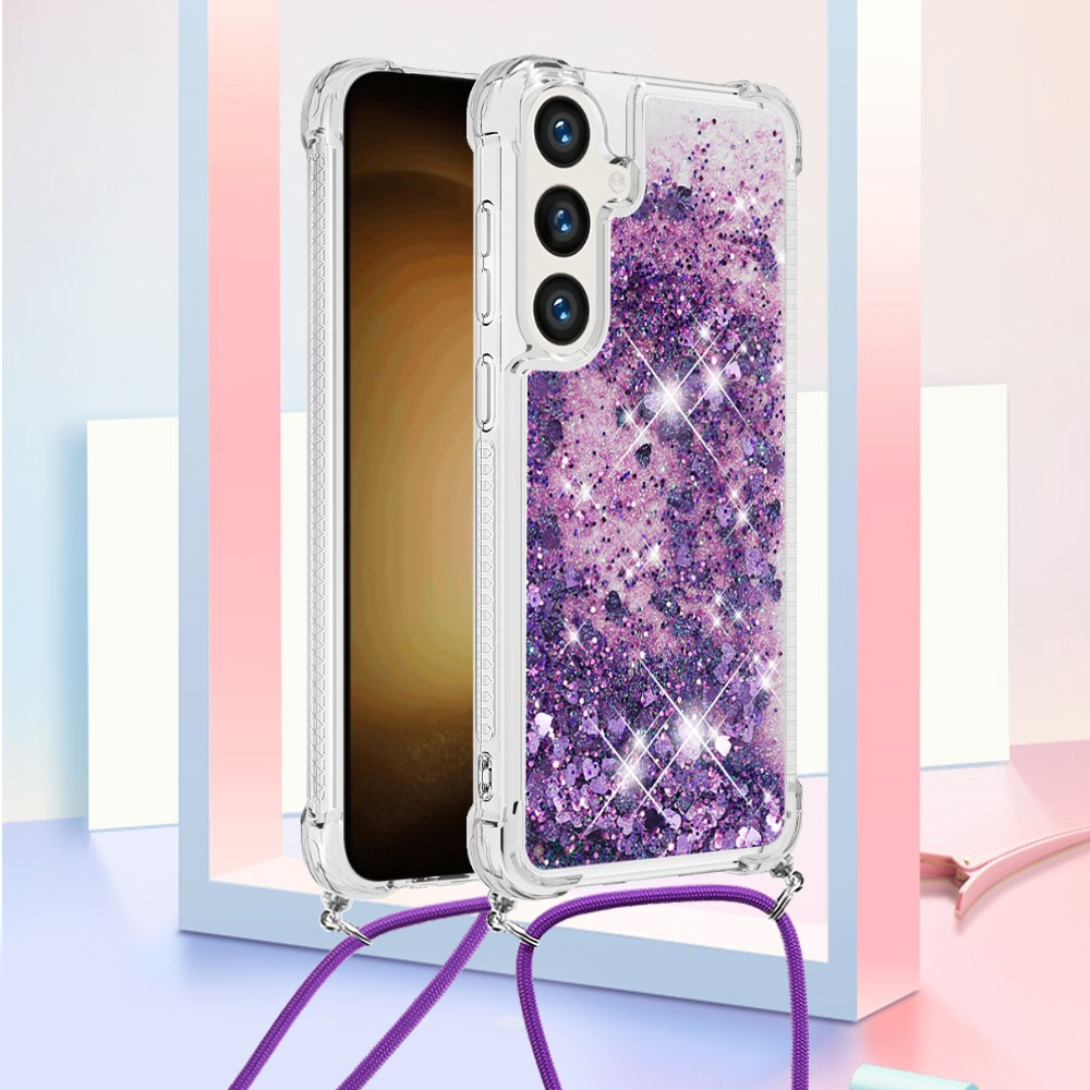 Samsung Galaxy S24  Plus Necklace Gummi Hülle Liquid Glitzer   Handykette (130cm) - Violett