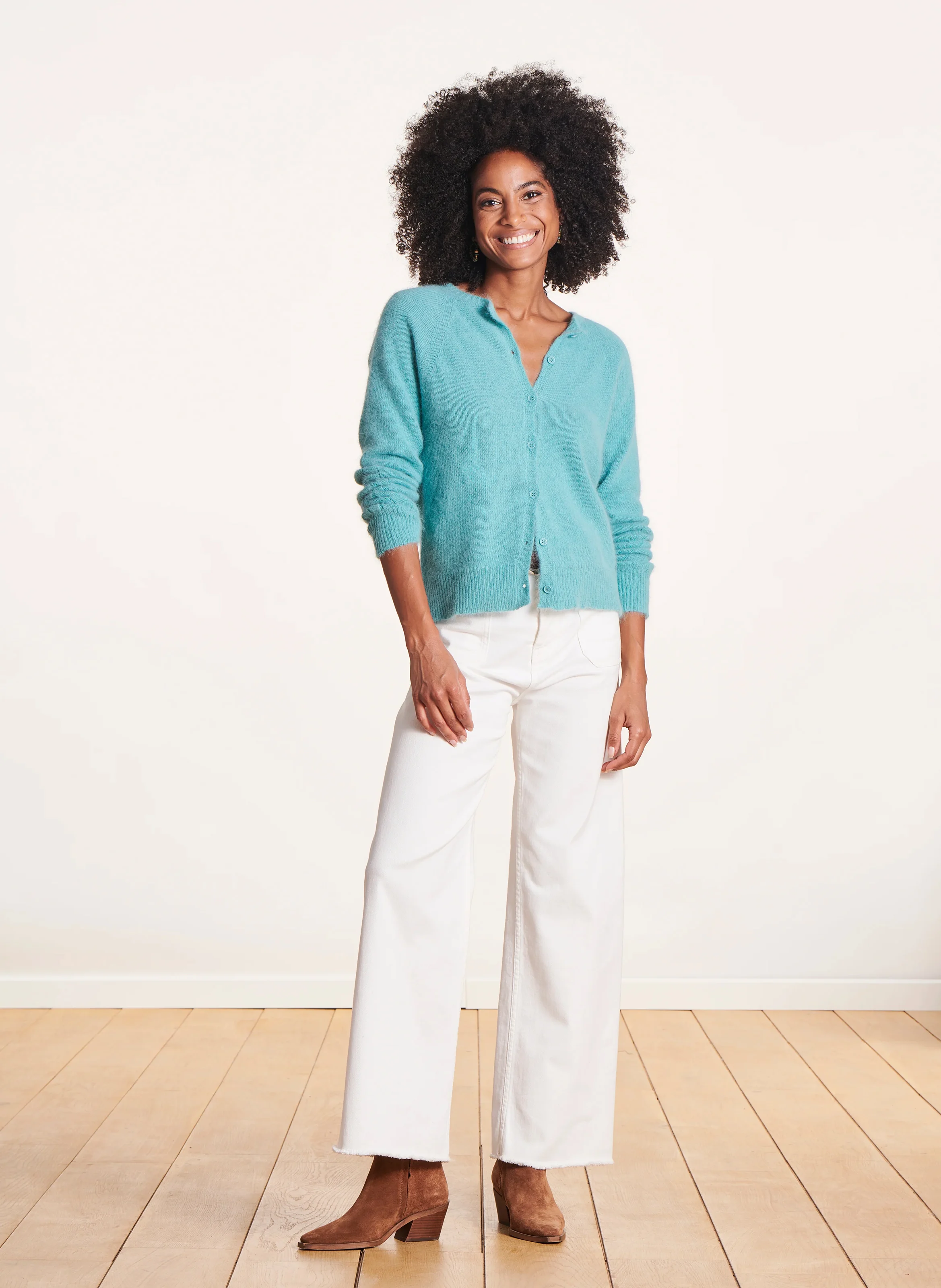Gilet col rond en angora mélangé | Vert