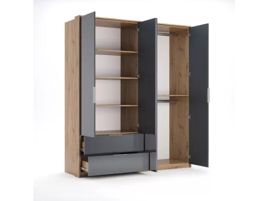 Chambre RAY anthracite et chêne - AVEC ARMOIRE