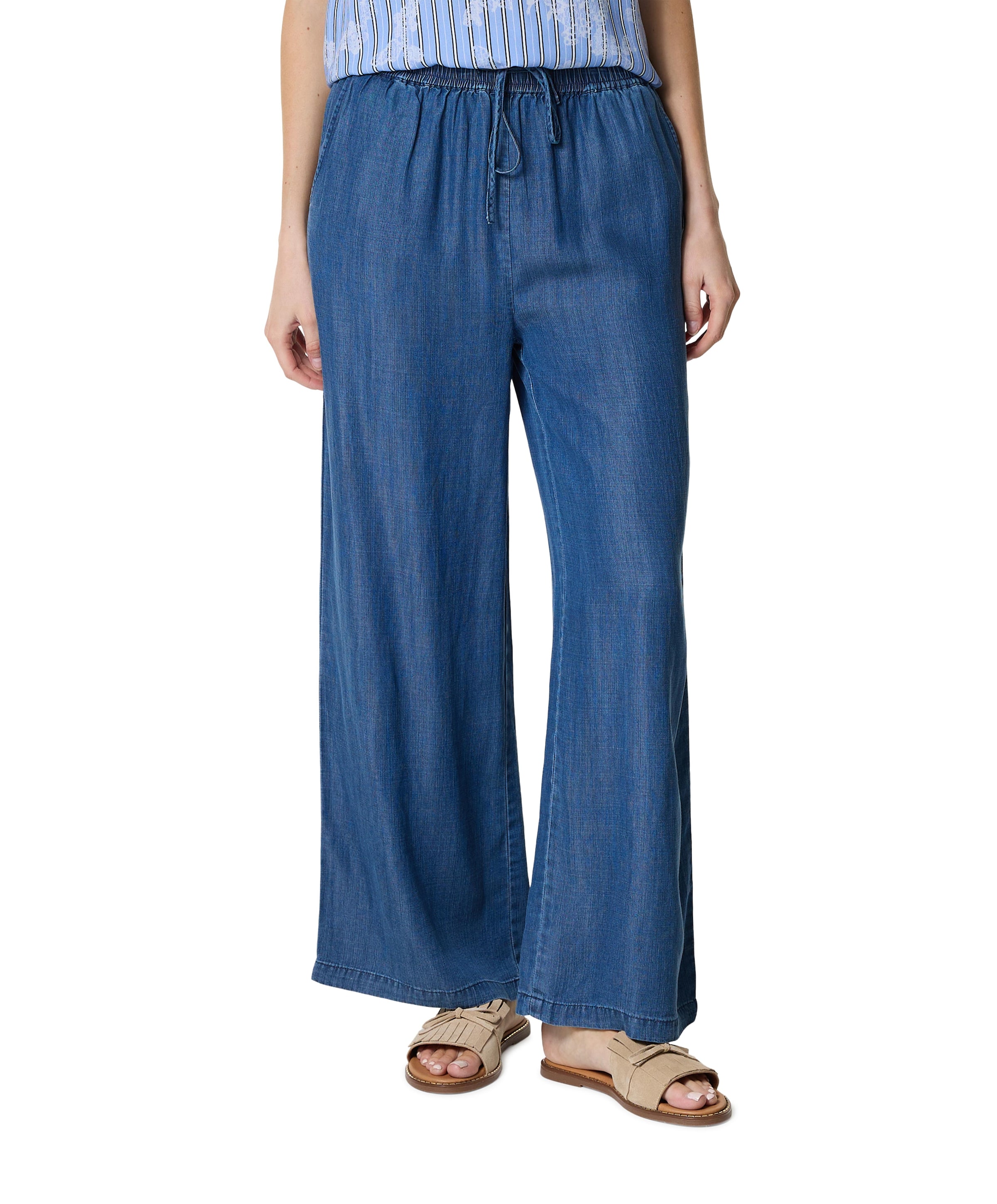 Enjoy Wide leg tencel dames broek blauw