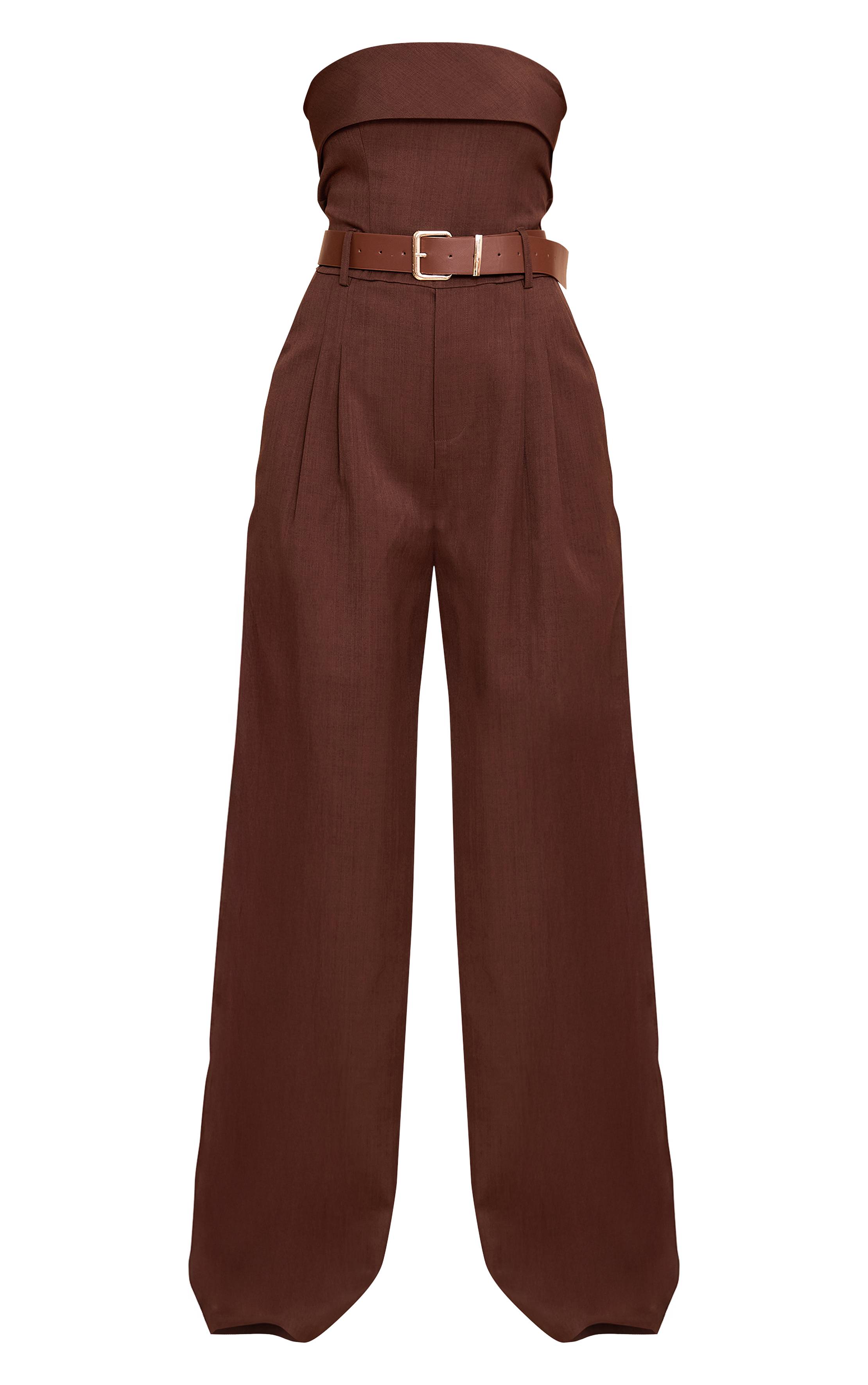 Chocolat Combinaison-pantalon Large À Bandeau Ceinturée En Tissu Tissé