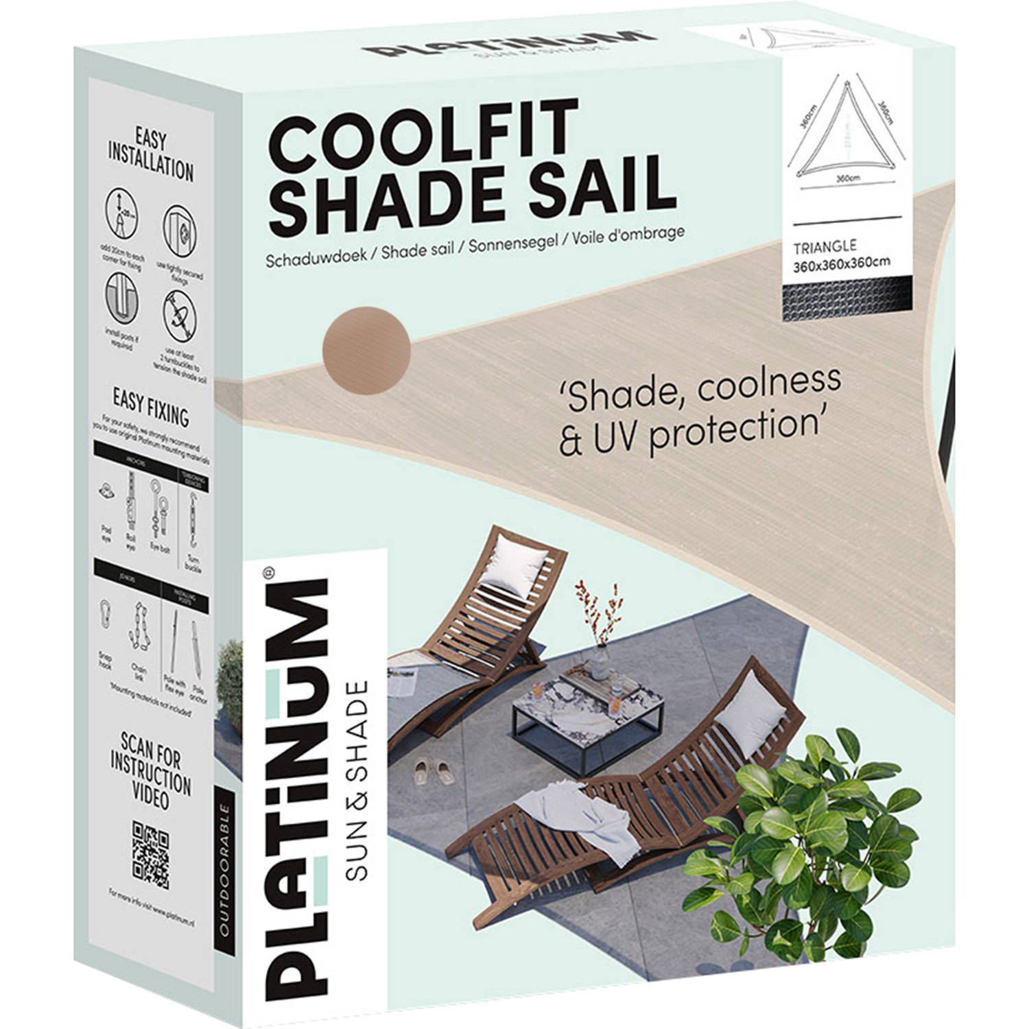 Platinum Coolfit schaduwdoek driehoek (360x360x360 cm)