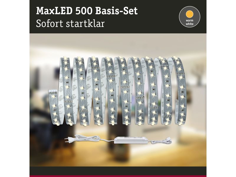 Paulmann LED-Stripe MaxLED 500 2700 K, 3 m Basisset Unbeschichteter LED-Streifen, kürzbar