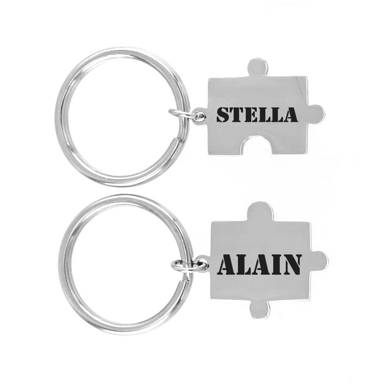 Porte-clés pièce de puzzle amitié couple lot de 2 acier gravure personnalisée