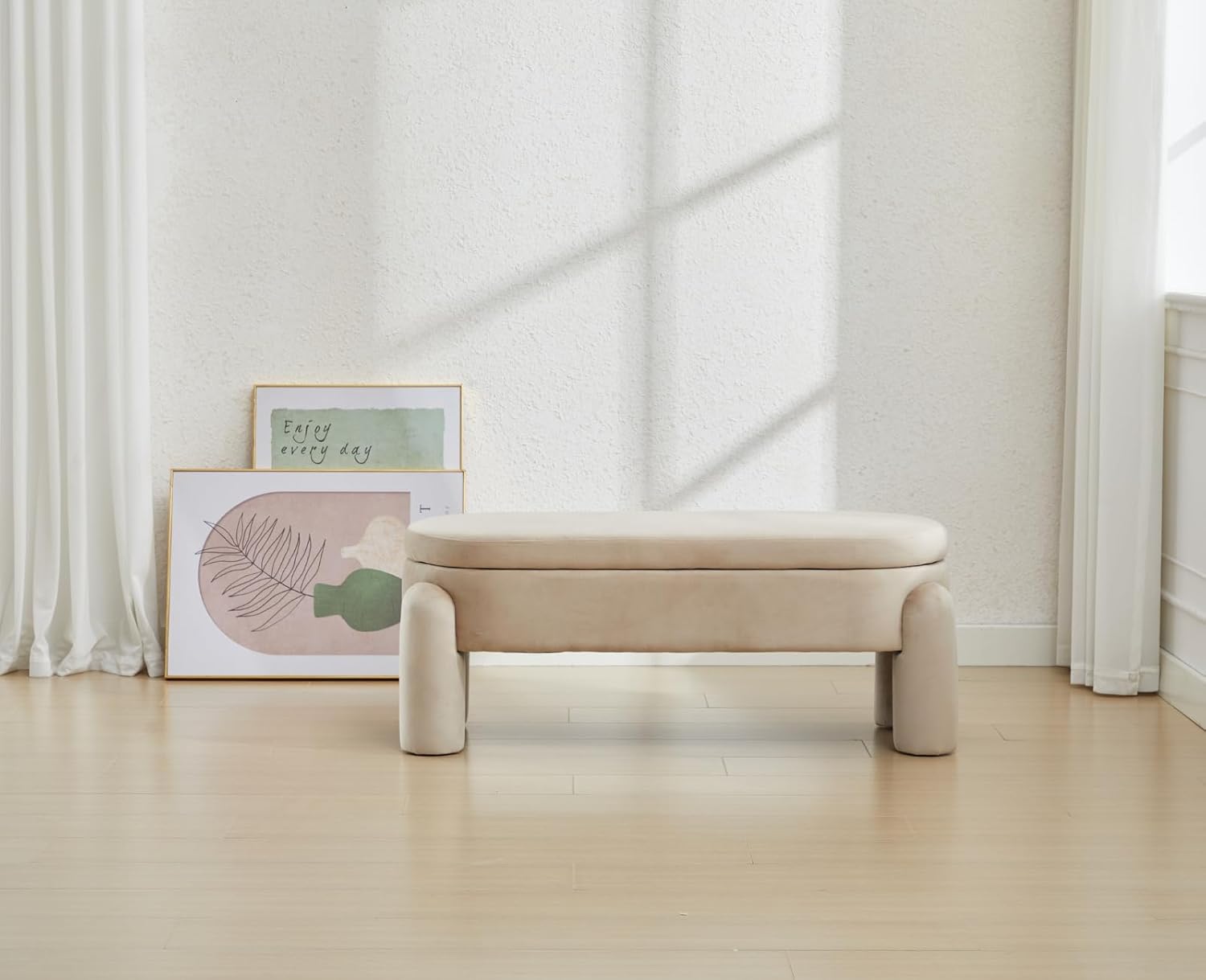 Sitzhocker aus Samt Sitzbank mit Stauraum Sitztruhe Flur Bettbank Schlafzimmer 114cm, Khaki
