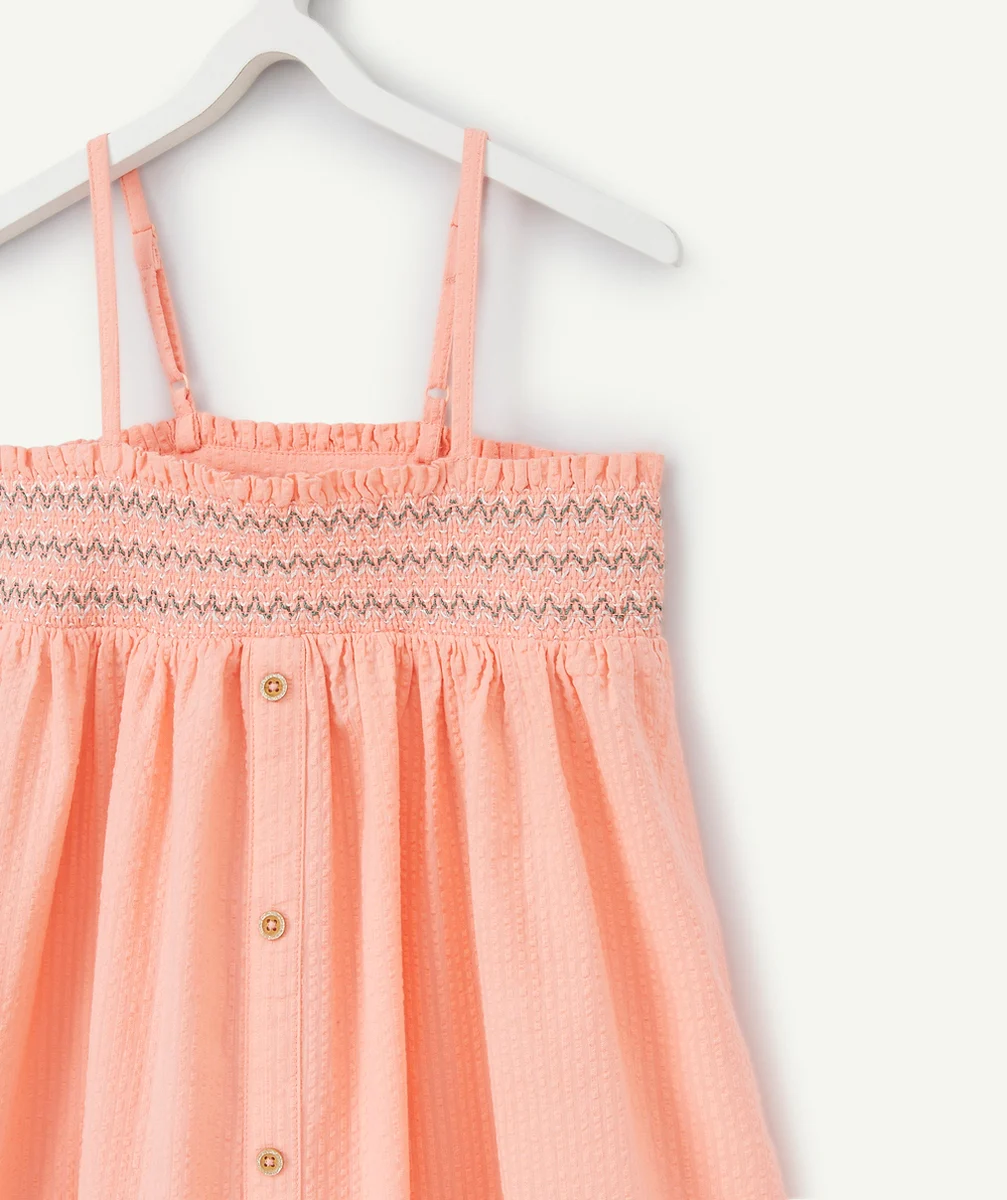 ROBE À BRETELLES FILLE EN COTON ROSE AVEC BRODERIES