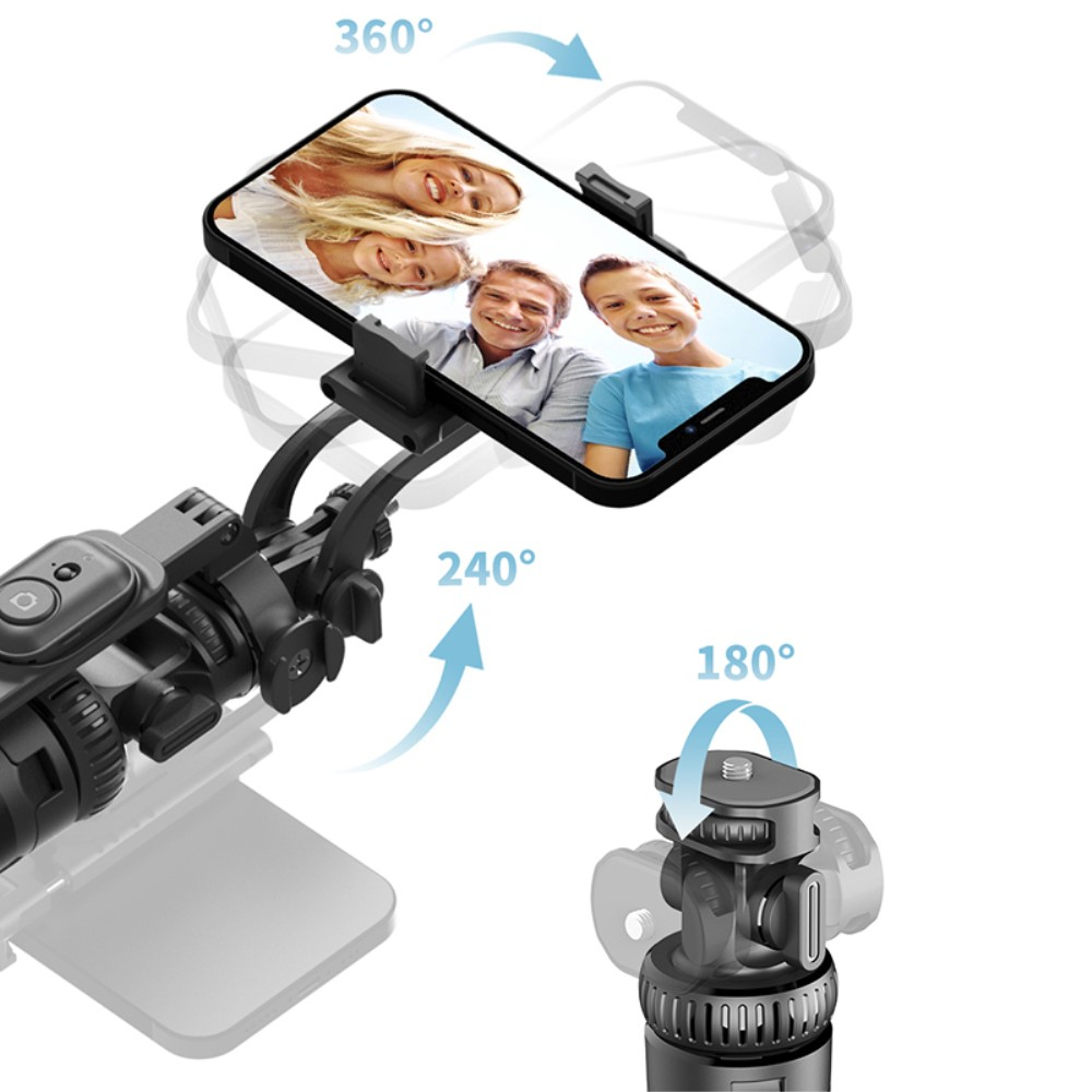 (41-205cm) 360° Verstellbarer Teleskop Ständer Tripod Stativ mit Smartphone Halterung / 1/4
