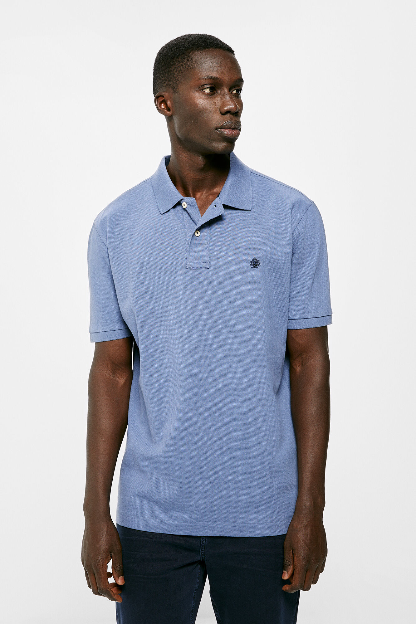 Camisa polo básica em piqué - azul médio