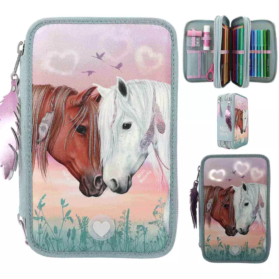 Depesche 3-Fach-Federtasche LED Herzen Miss Melody 20 x 13 x 7,5 cm bunt