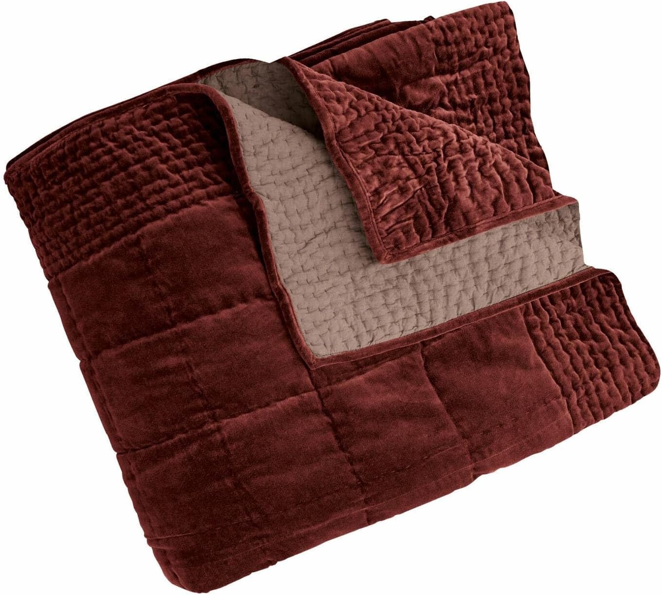 Loberon Quilt Arasta, dekorativer Kassettenstepp, feiner Schimmer, weiche Haptik, Steppdecke, Tagesdecke, Zierdecke, Baumwollsamt, rot