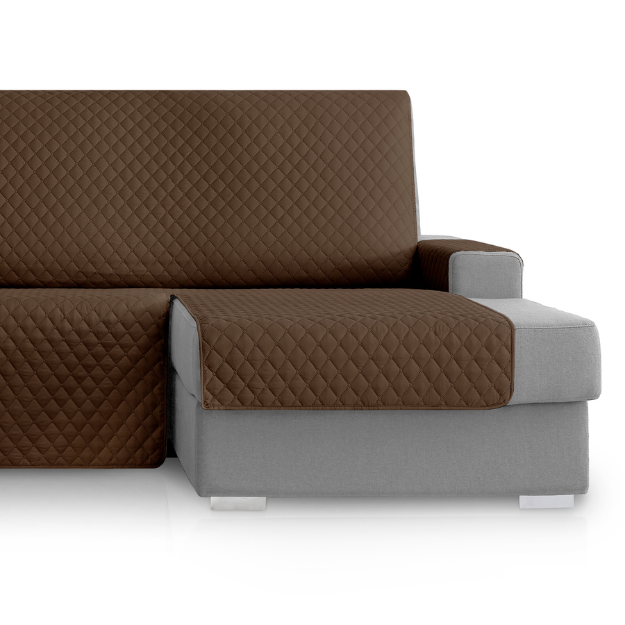 Capa protetora para sofá Vipalia com estampa de diamante. Marrom. Chaise longue à direita, 240 cm.