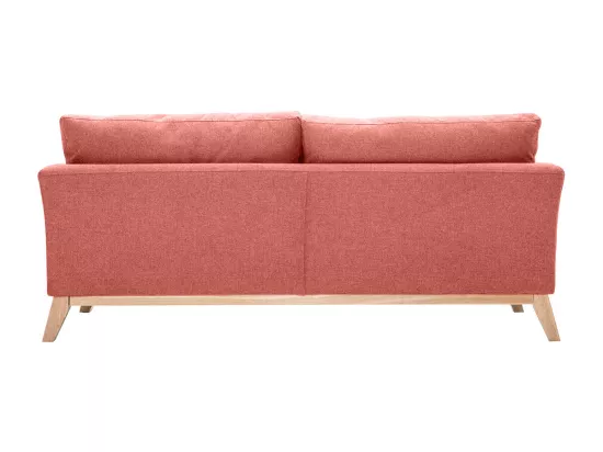 Canapé scandinave déhoussable 3 places en tissu effet velours texturé terracotta et bois clair OSLO