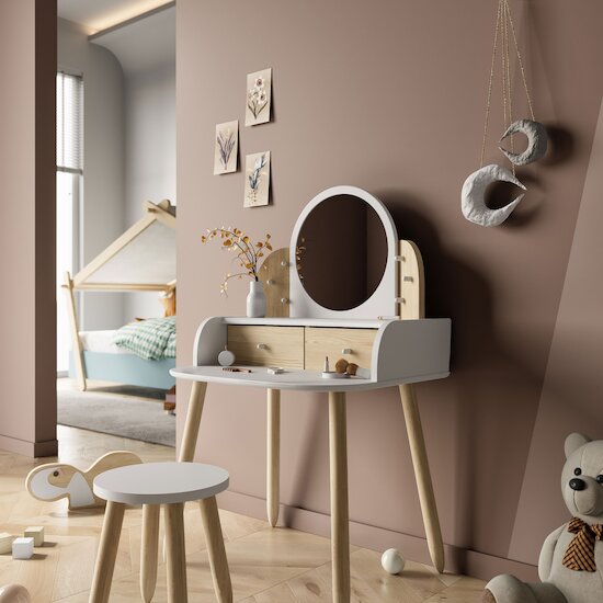 Lili Coiffeuse + tabouret   Blanc / Beige        de               CBA Meubles